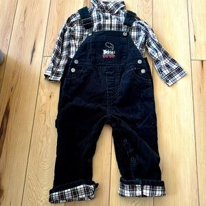Boys Black Corduroy Overalls & Matching Shirt